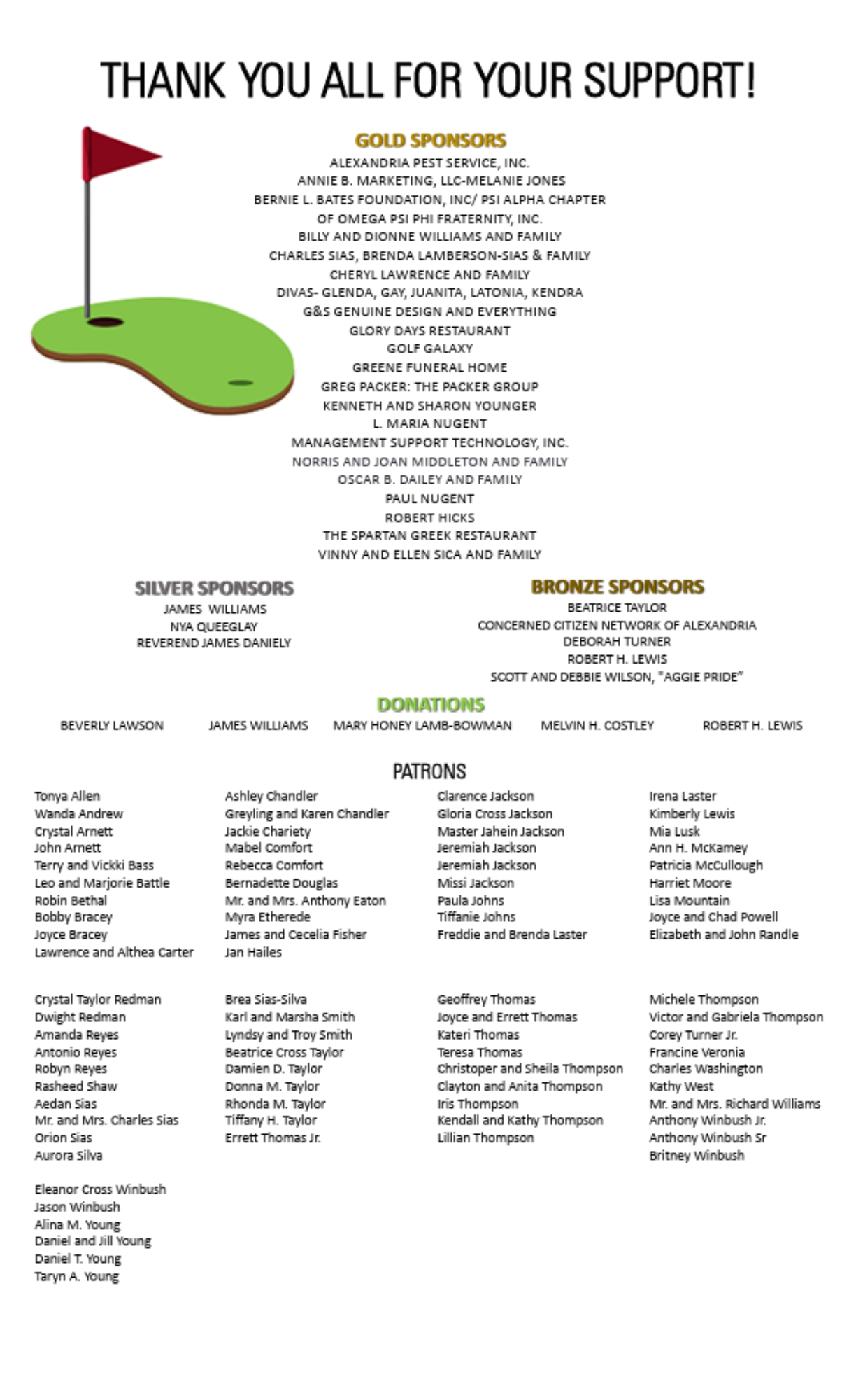 2026 Golf Support - Thank You!